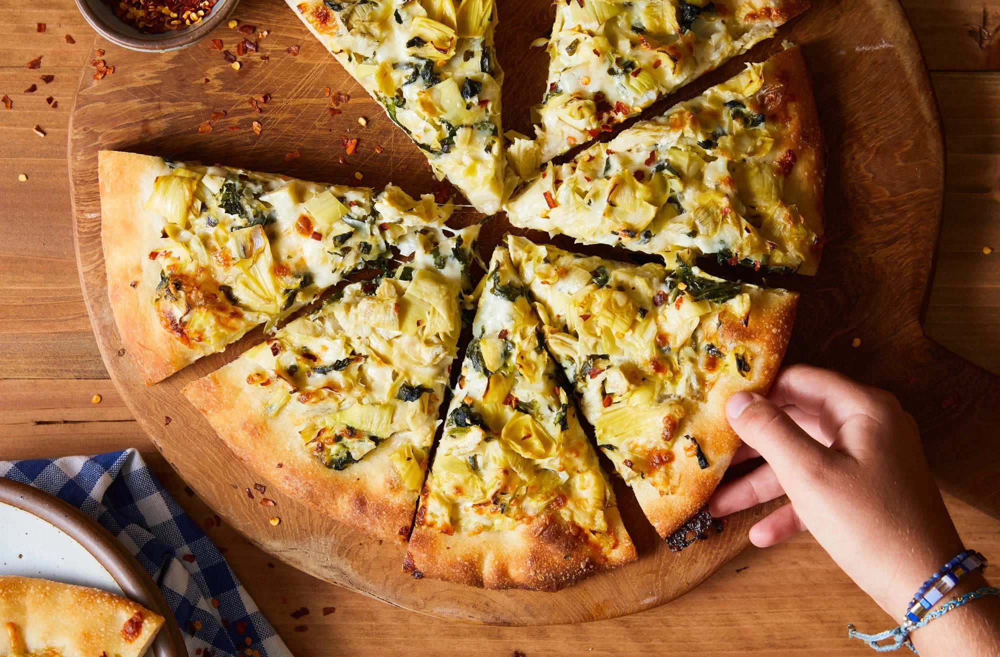 Sheet Pan Spinach Artichoke Dip Pizza 